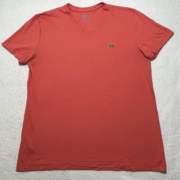 Lacoste Other - Lacoste Men's 4 (Small) Short Sleeve Peach/Coral Pink Crocodile V-Neck T Shirt